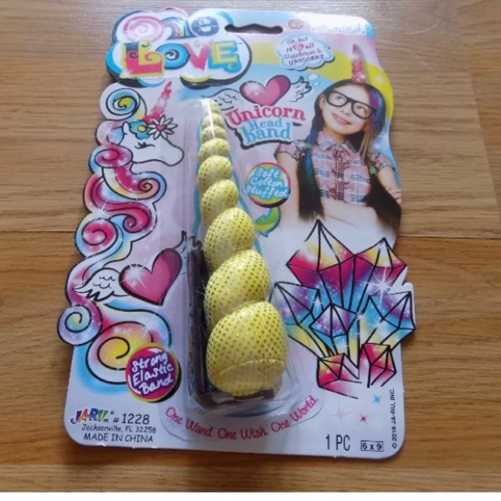 One Love Unicorn Headband Head Band Costume Accessory Metallic Gold Yellow New
